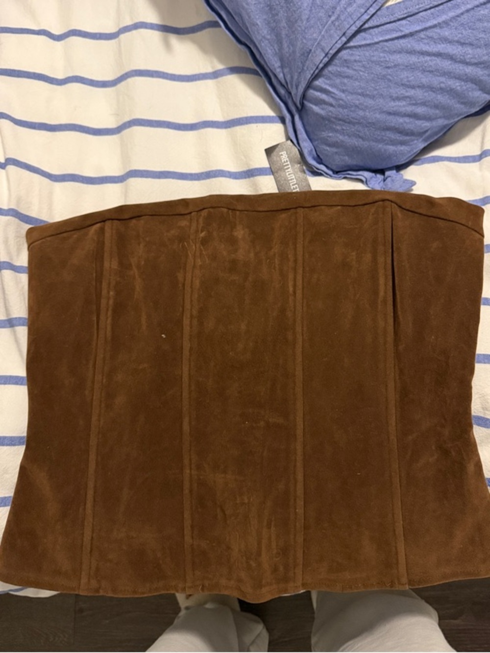 PrettyLittleThing Brown Suede Corset Top